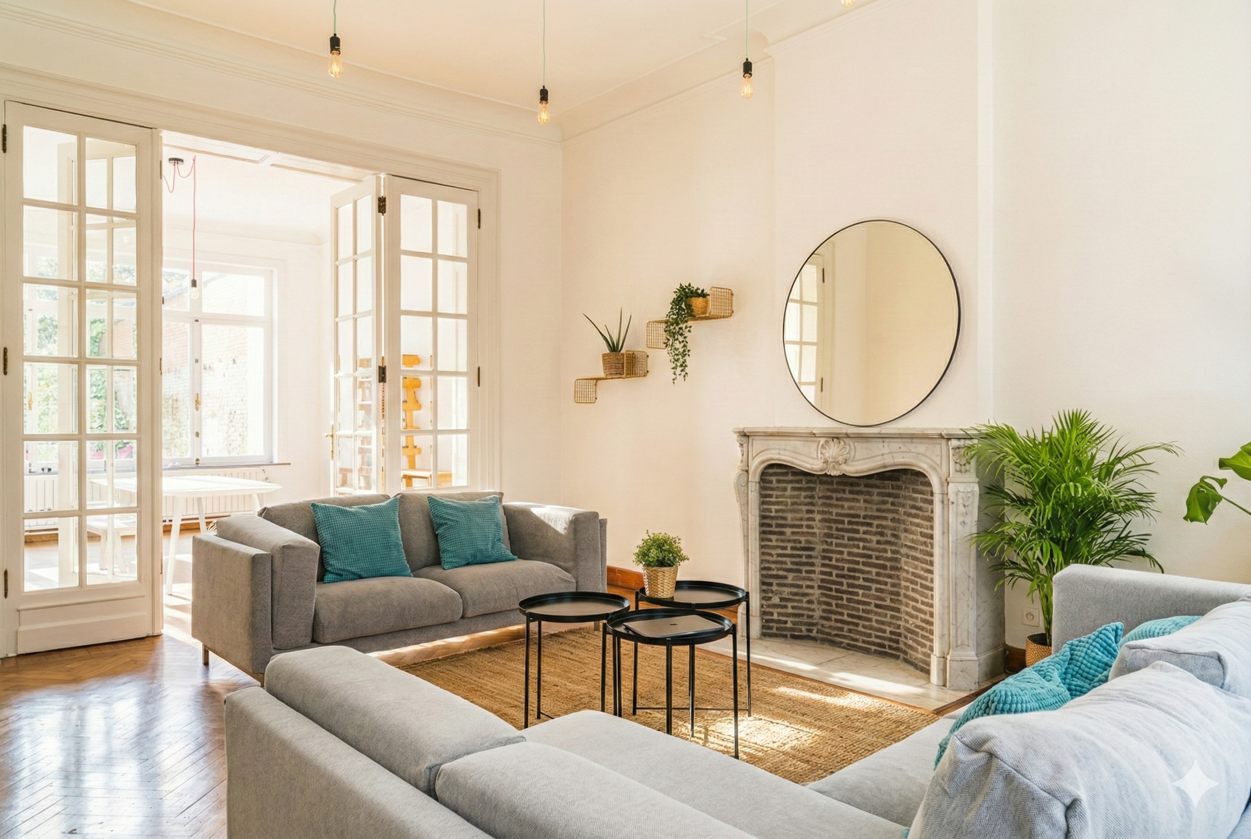 Large living room with sofas and coffee table